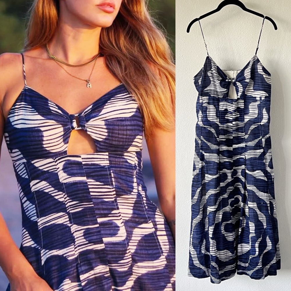 Banana Republic Navy and White Patterned Midi Dress